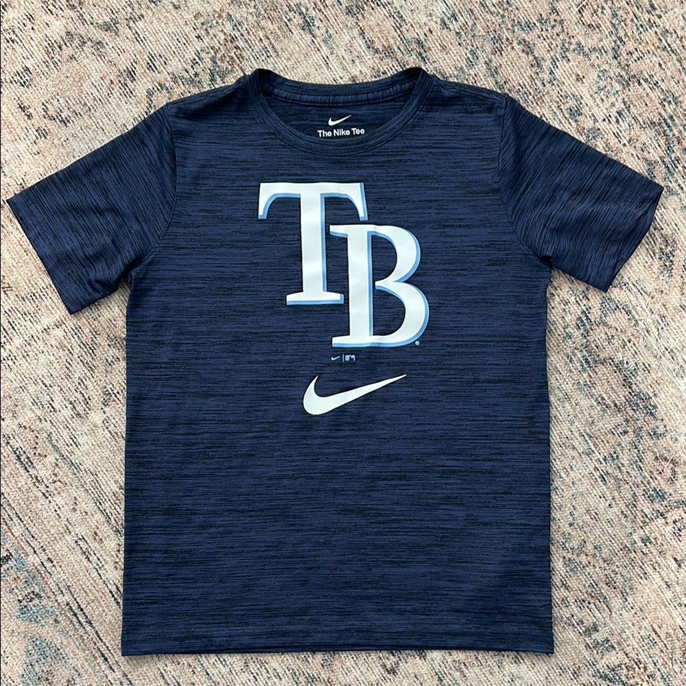 Nike Blue Performance Tee with Tampa Bay Rays Logo Youth Small